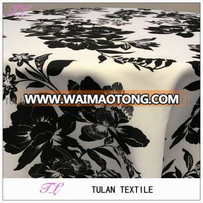 polyester white and black flower print table cloth